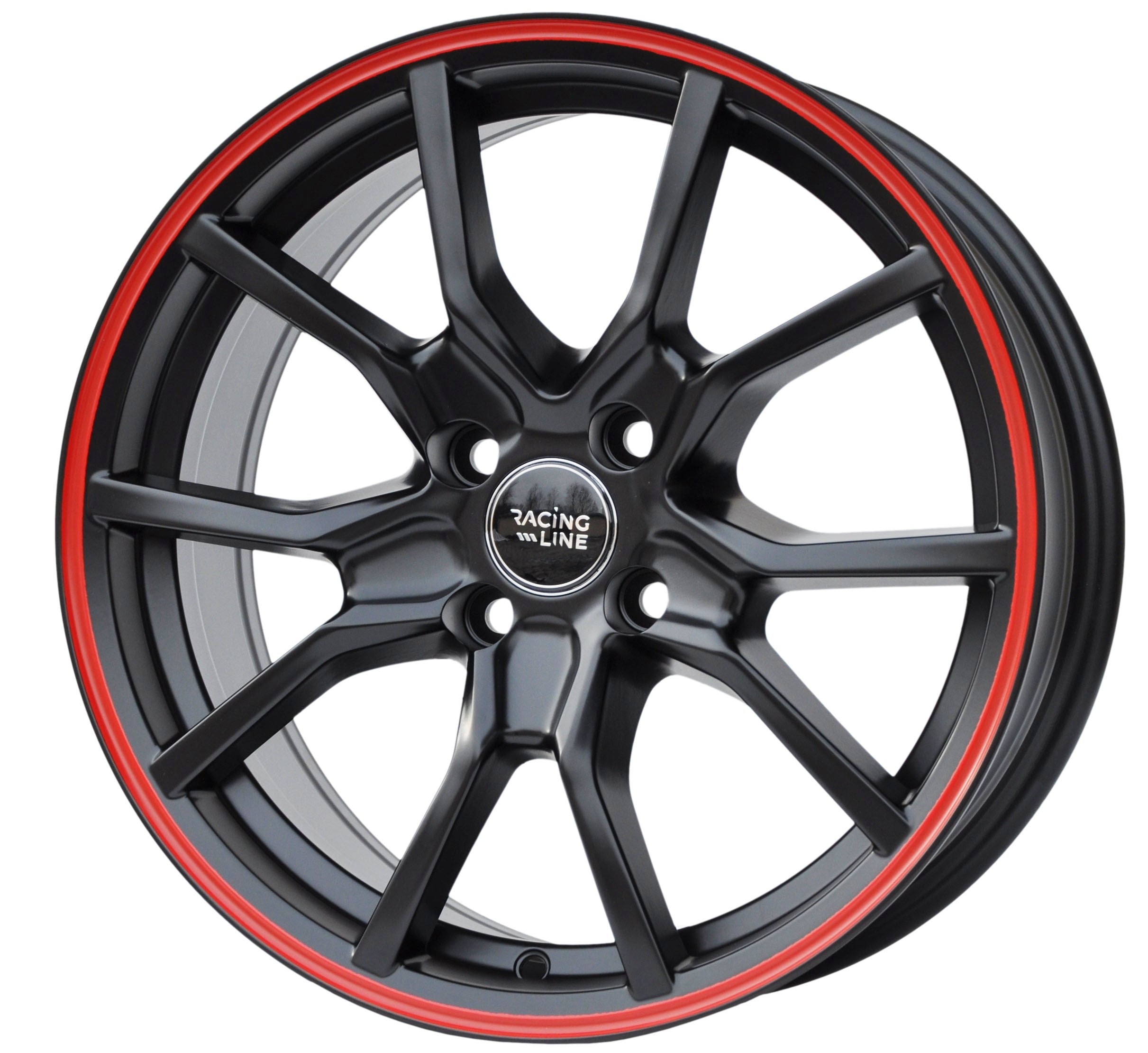 PDW 5253 Alufælge 17" 4x100 ET38 – Poleret/czerwony rant (sæt á 4)