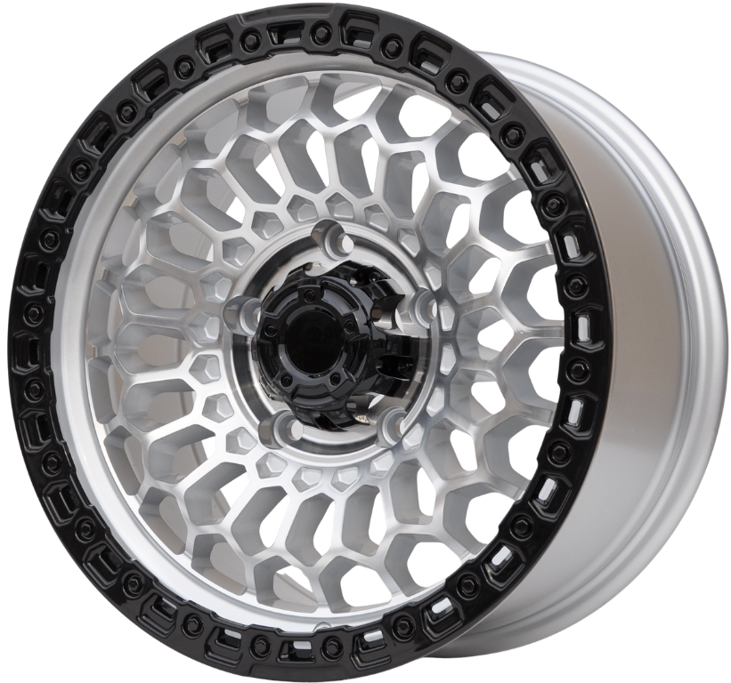 PDW FBX357 Alufælge 17" 5x127 ET-12 – Sølv+sort (sæt á 4)