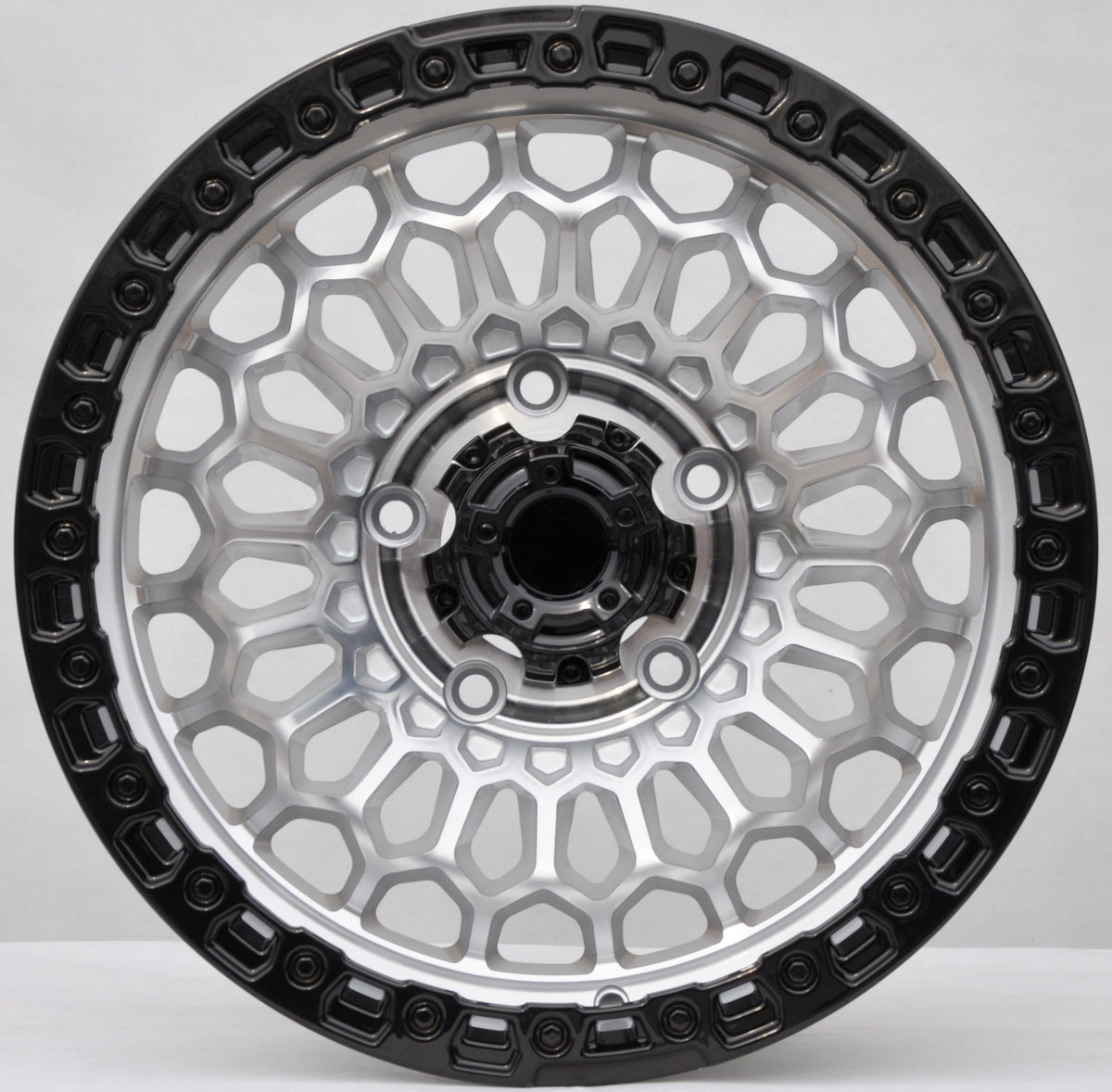 PDW FBX357 Alufælge 17" 5x127 ET-12 – Sølv+sort (sæt á 4)