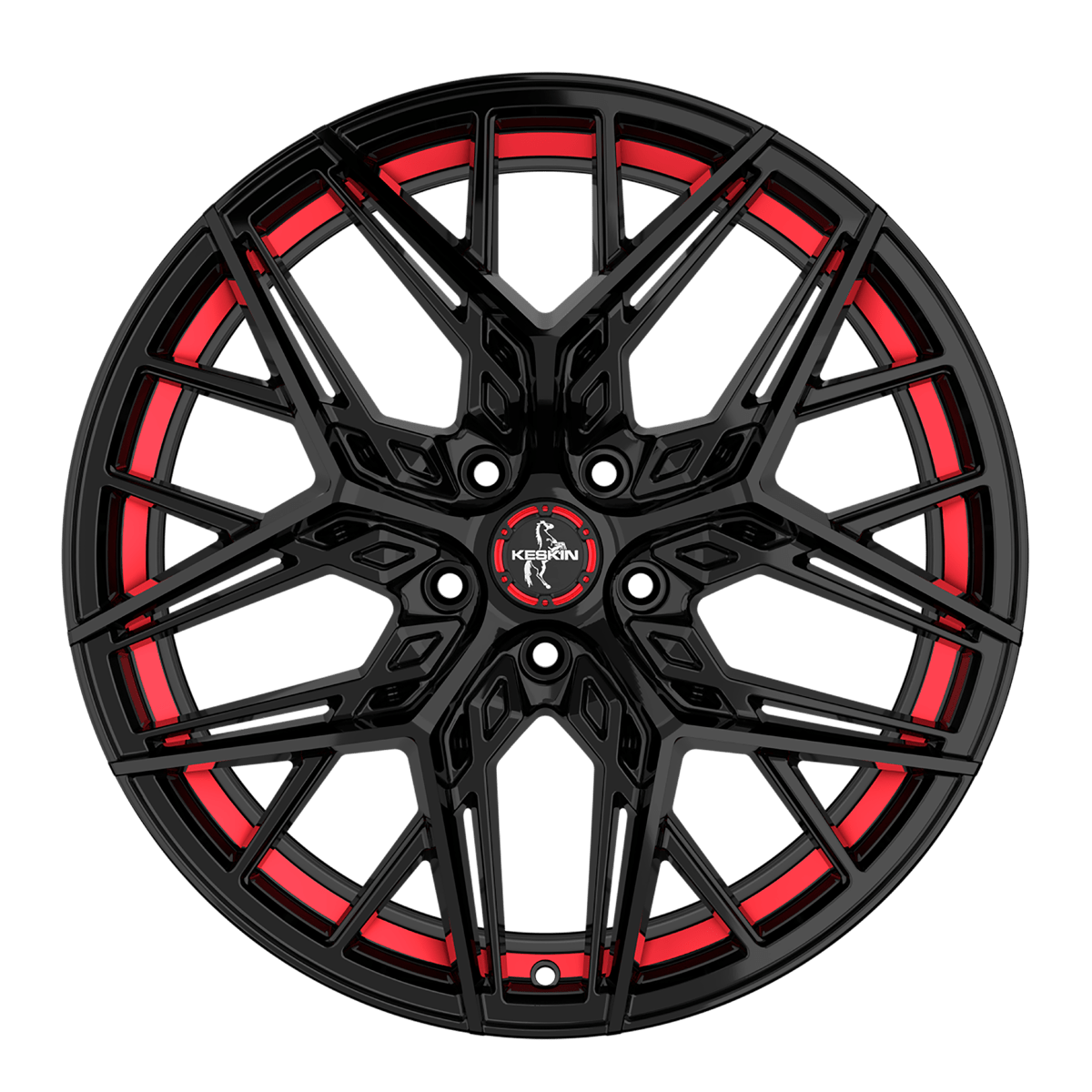 Keskin KT25 Alufælge 19" 5x112 ET45 – BLACK PAINTED RED INSIDE (sæt á 4)