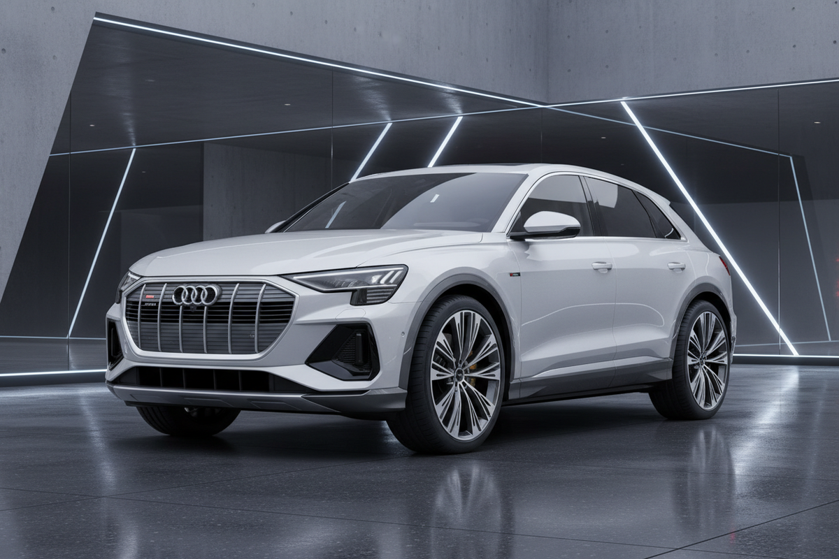 Hvid Audi Q6 e-tron set skråt forfra