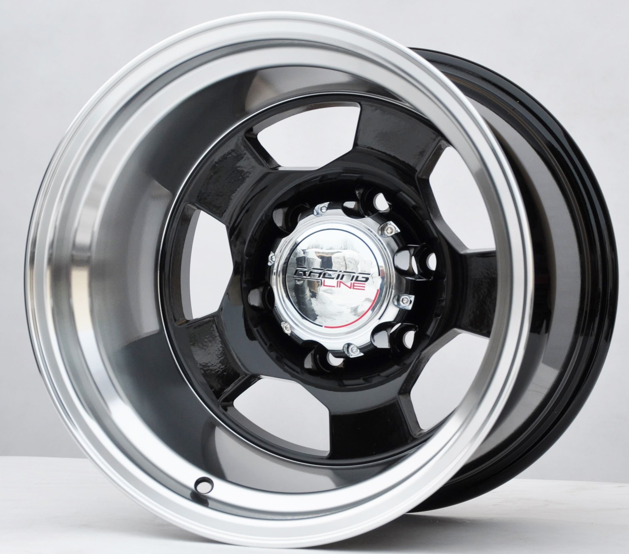 RacingLine 472 Alufælge 15" 6x139.7 ET-78 – Poleret/sort (sæt á 4)