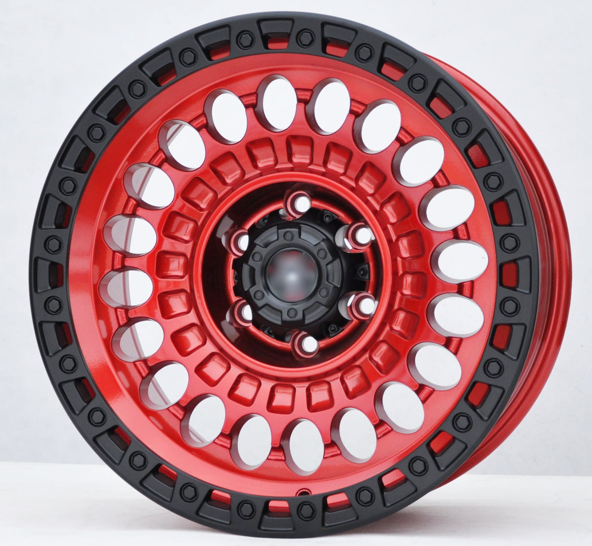 Toro Corsa JT220 Alufælge 18" 9J 6x139.7 ET0 – Poleret/rød kant (sæt á 4)