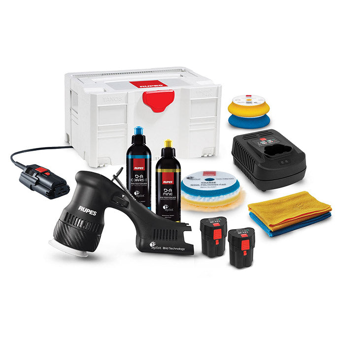 Rupes HLR75 Mini iBrid – Batteridrevet Dual Action Polermaskine med strømadapter (Ø75 mm, 12 mm udsving)
